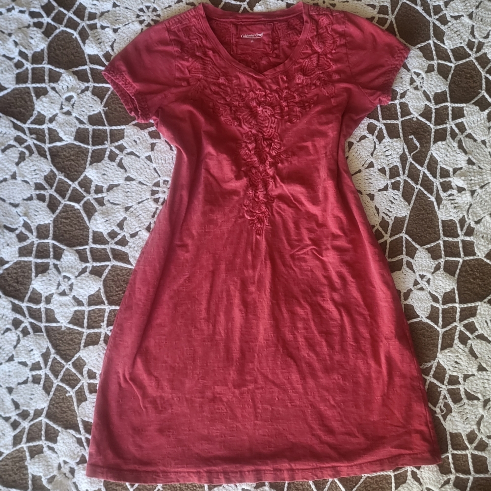 Coldwater Creek Embroidered Red Dress